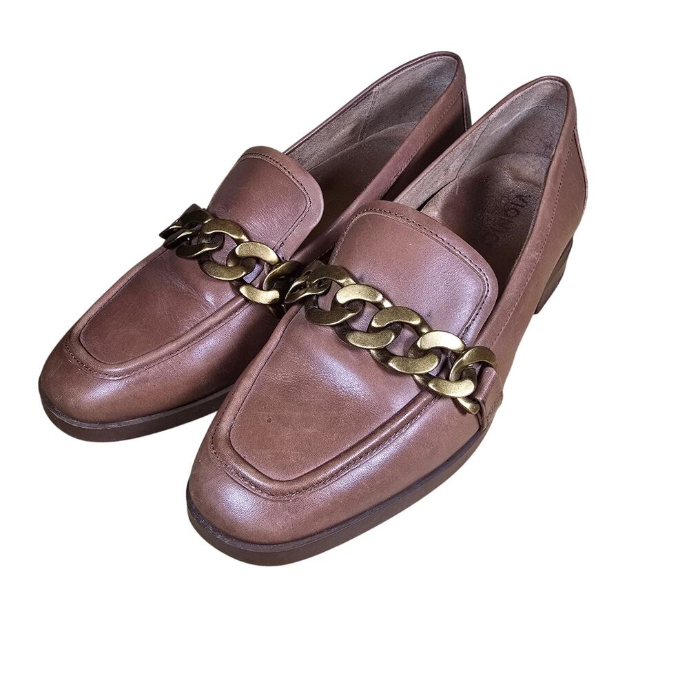 VIONIC MIZELLE LOAFERS LEATHER SLIP ON CHAIN DETAIL MONKS ROBE BROWN SIZE 7 US